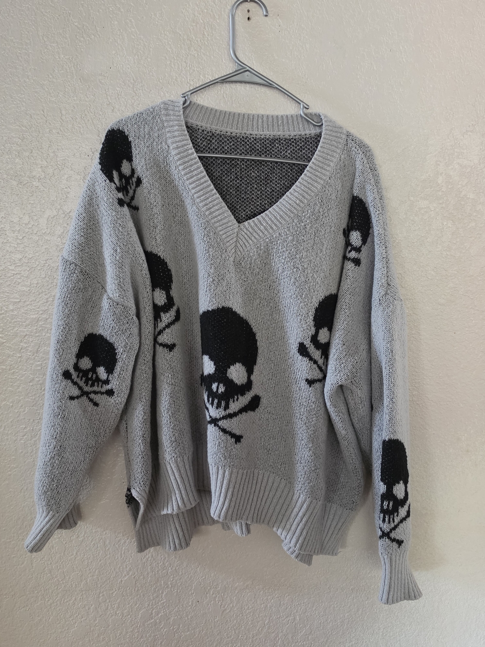 SHEIN Curve Plus Skeleton Pattern Sweater Gray & Black 3XL